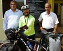 Udupi: Vishwasadamane welcomes cyclist Sachin Gaonkar on nationwide tour
