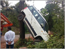 Car tries to climb tree in Venur