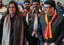 Sumalata Ambarish and Rockline Venkatesh arrive in Doha to attend SIGTA Awards